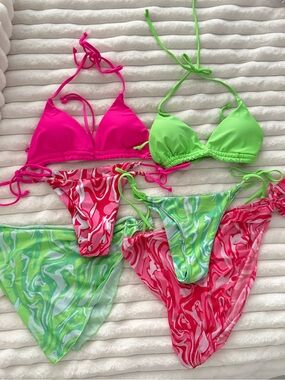 Shein Set of 2 bikini’s Neon Pink & Lime Green Mix and Match Bikini Set